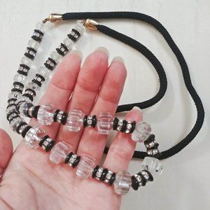 70s Vintage Black and White Long Necklace